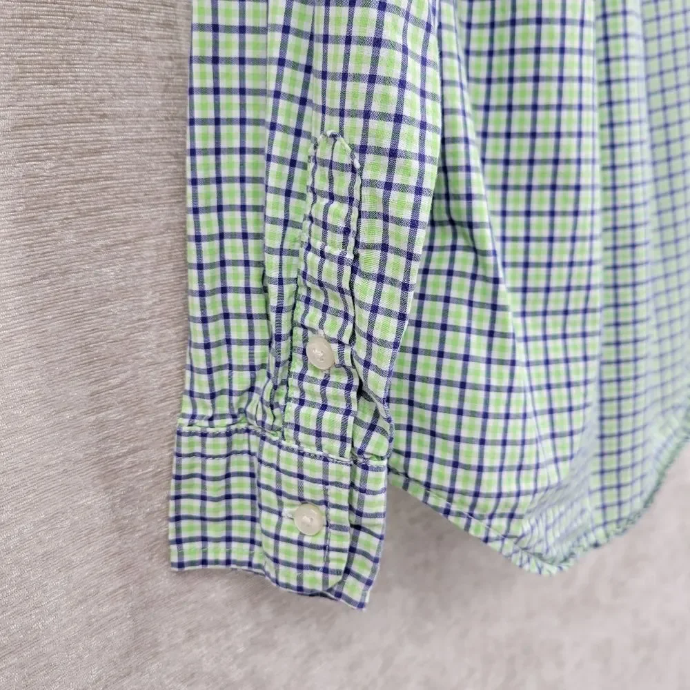 Ralph Lauren Green and Blue Check Plaid Button-Down Shirt Long Sleeves